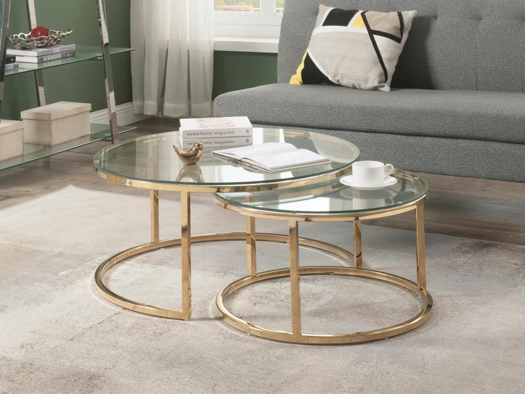 Couchtische ausziehbar aus gehärtetem Glas und Edelstahl - Goldfarben - MAE günstig online kaufen