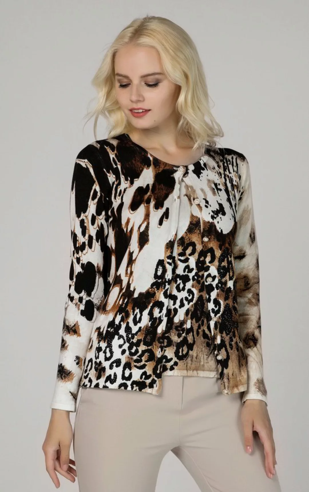 Passioni Strickjacke Twin-Set mit gemischtem Animal-Print günstig online kaufen