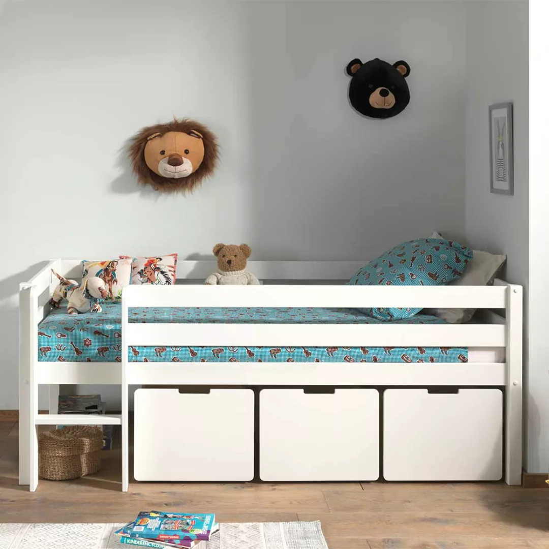 90x200 cm Kinderbett in Weiß Leiter günstig online kaufen