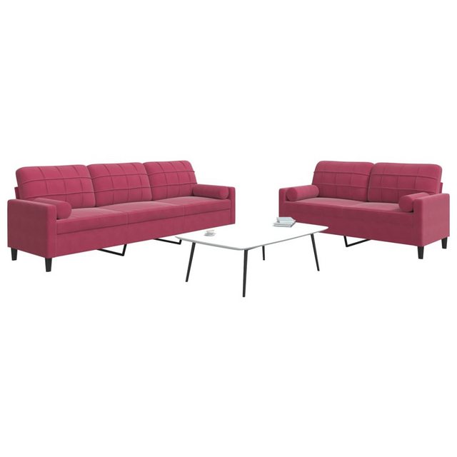 vidaXL Sofa, 2-tlg. Sofagarnitur mit Kissen und Nackenrollen Weinrot Samt günstig online kaufen