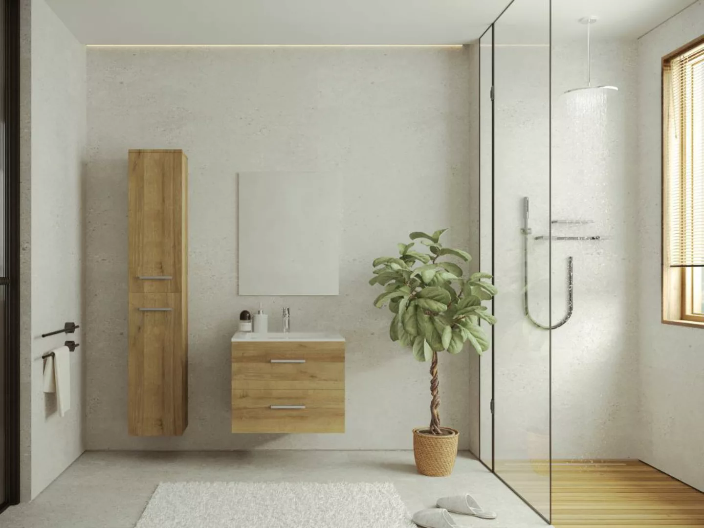 Hängender Badezimmerschrank mit 6 Regalen - Holzfarben hell - 30 x 25 x 160 günstig online kaufen