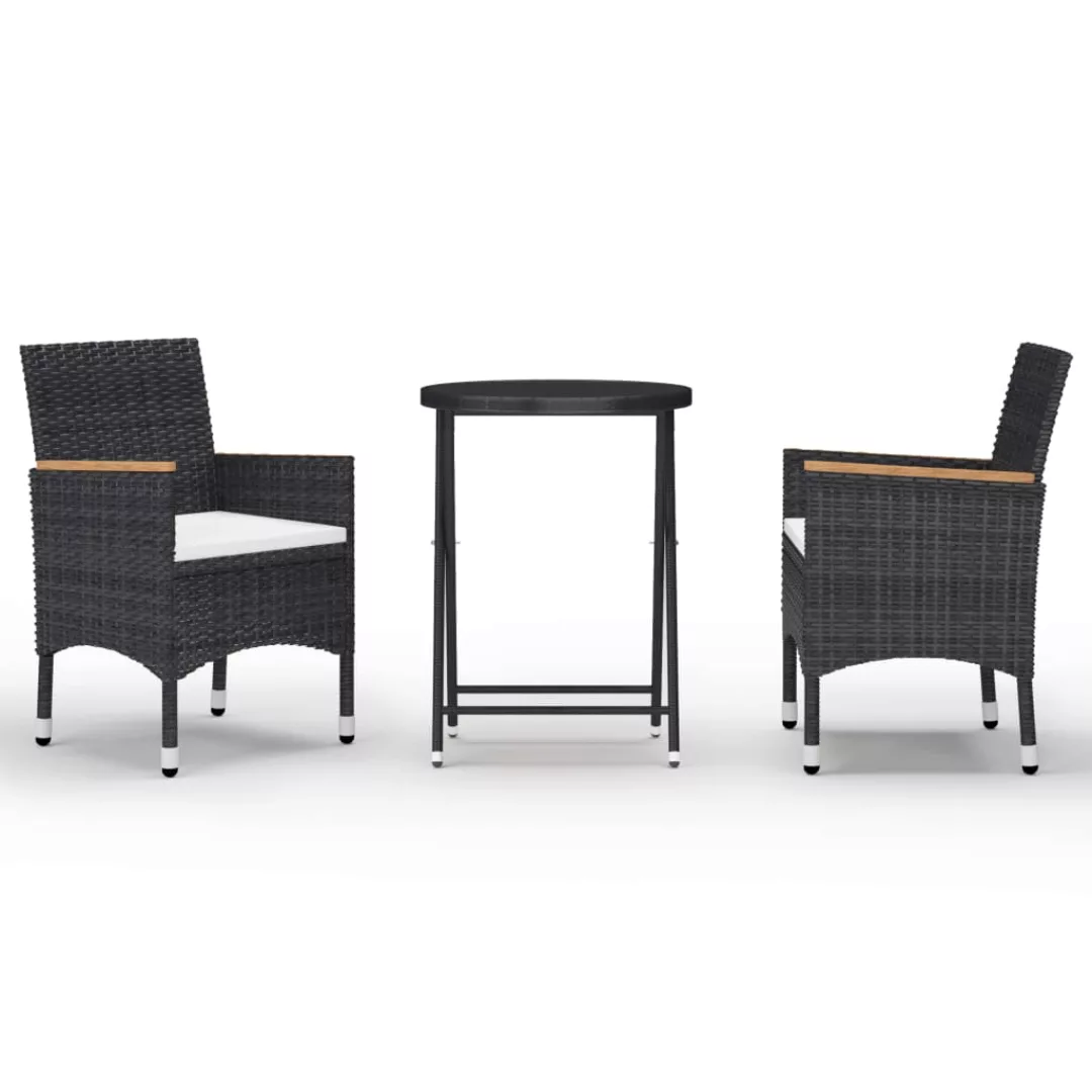 3-tlg. Bistro-set Poly Rattan Und Hartglas Schwarz günstig online kaufen