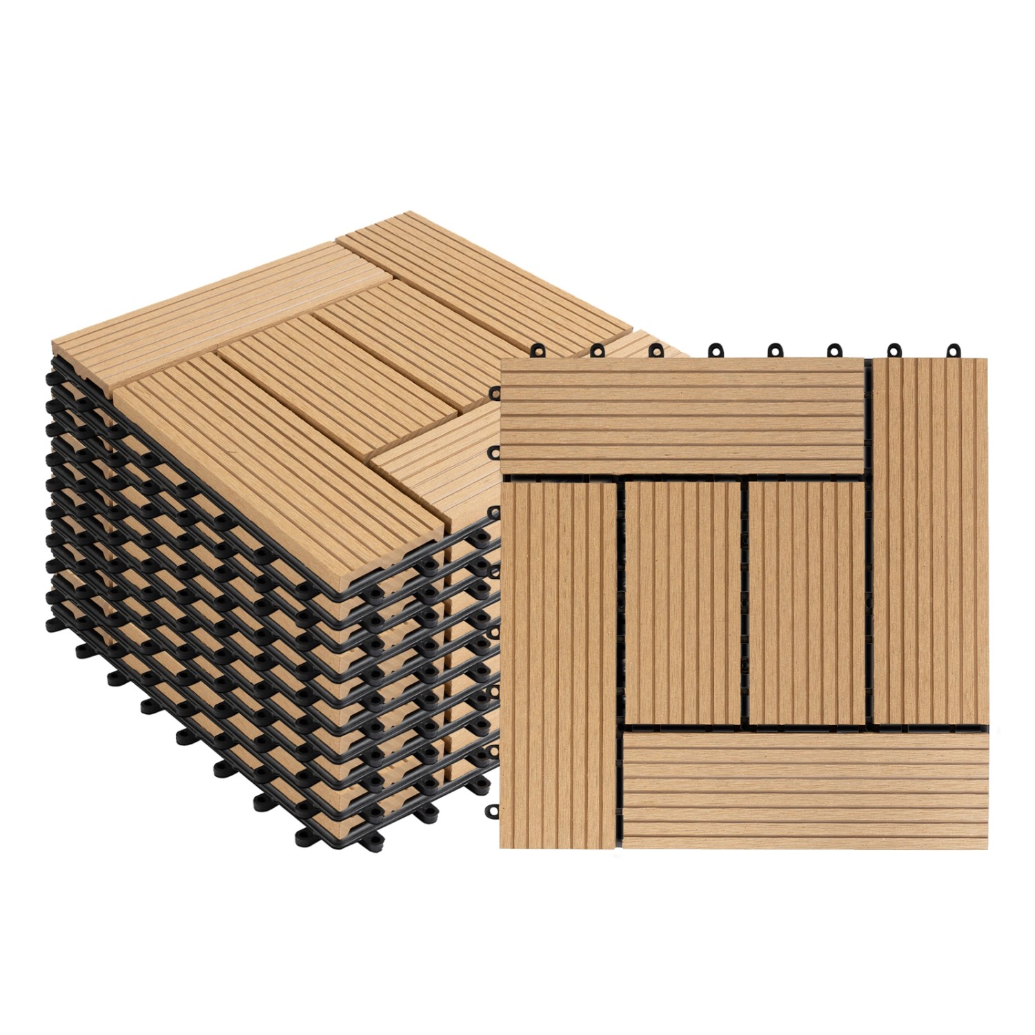 KARAT WPC Terrassenfliesen Classic Wetterfest 30 x 30 cm Teak 11er-Set 1 m² günstig online kaufen