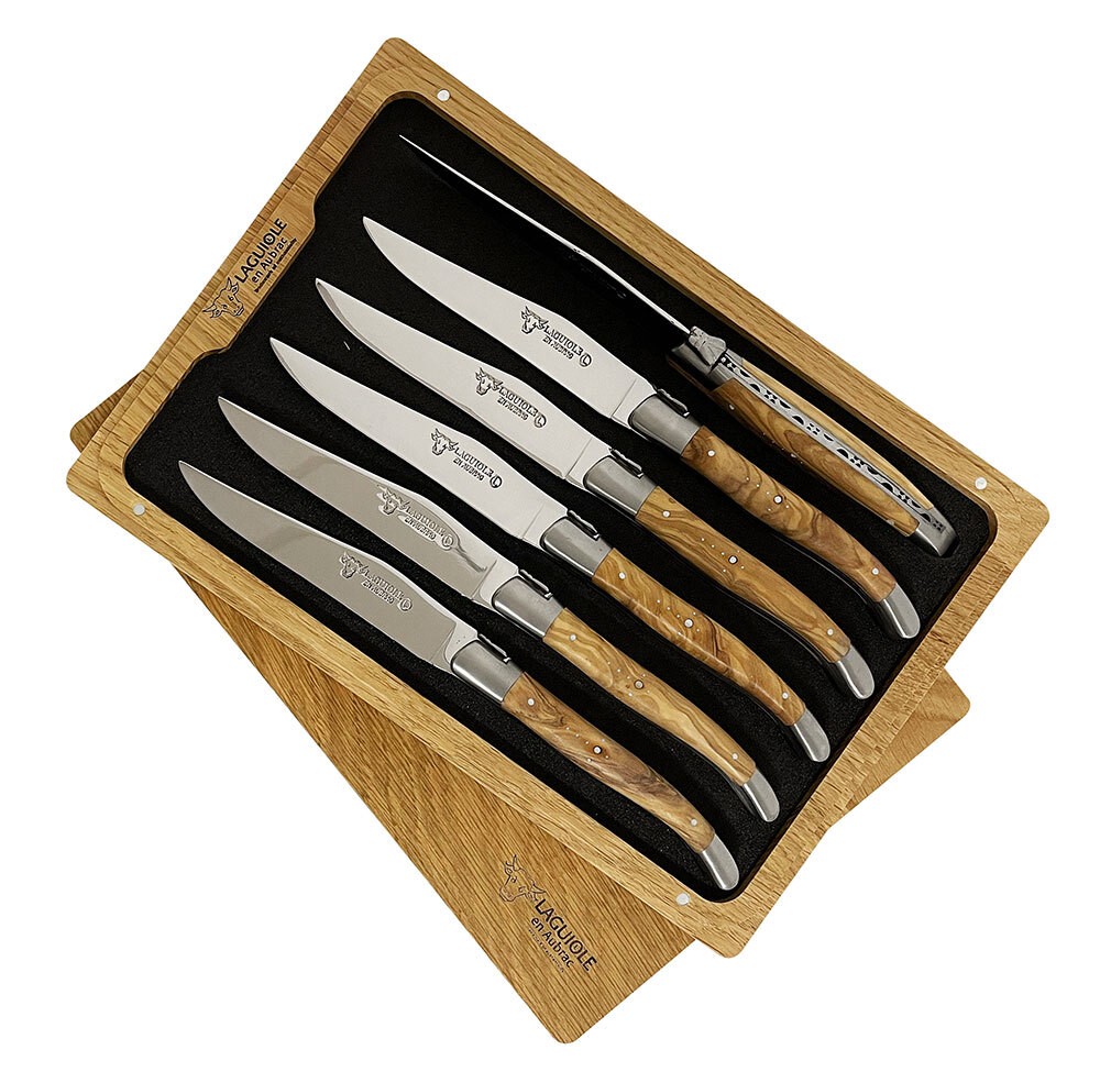 Laguiole en Aubrac Steakmesser Set 6-teilig Olivenholz (Olivier) 23 cm günstig online kaufen