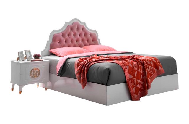 Xlmoebel Bett Bett Chesterfield in Weiß und Rosa für Schlafzimmer mit Doppe günstig online kaufen