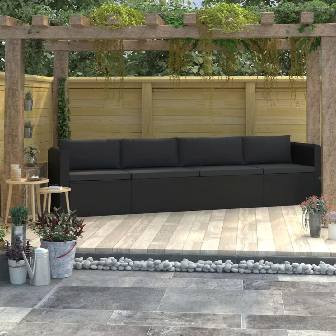 vidaXL Loungesofa 4-tlg. Garten-Sofagarnitur mit Auflagen Poly Rattan Schwa günstig online kaufen