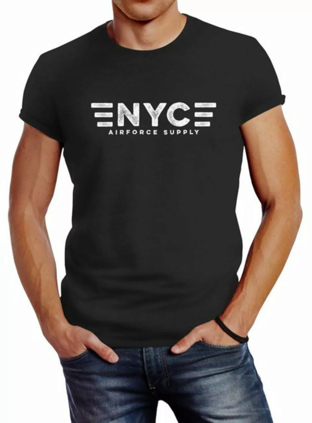 Neverless Print-Shirt Herren T-Shirt Aufdruck NYC New York City Airforce Su günstig online kaufen