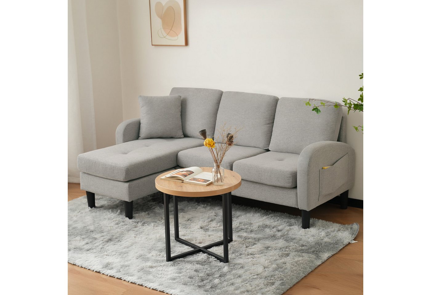 MODFU Ecksofa 3-Sitzer Sofa aus Atmungsaktiver Baumwoll-Leinenstoff, Polste günstig online kaufen