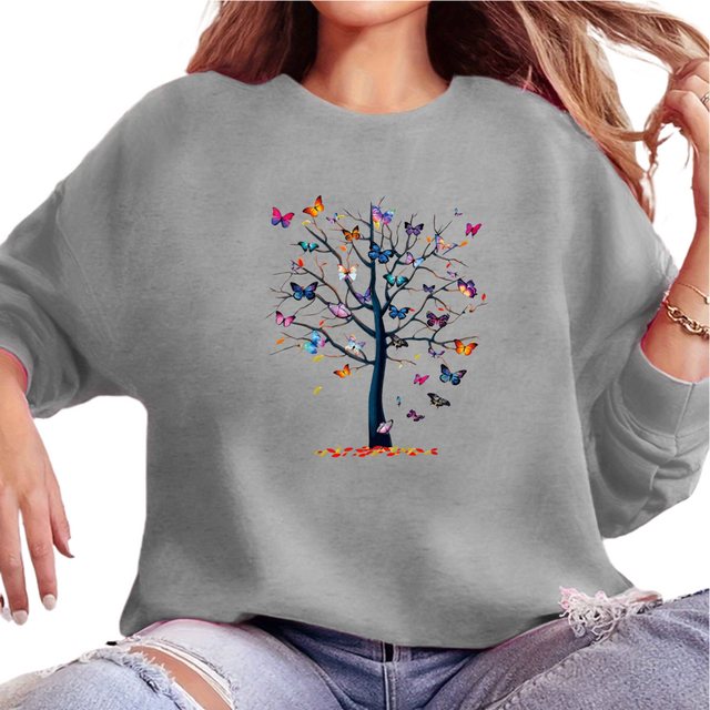 MC Star Sweatshirt Rundhals-Sweatshirt mit Schmetterlings-Grafik für Damen, günstig online kaufen