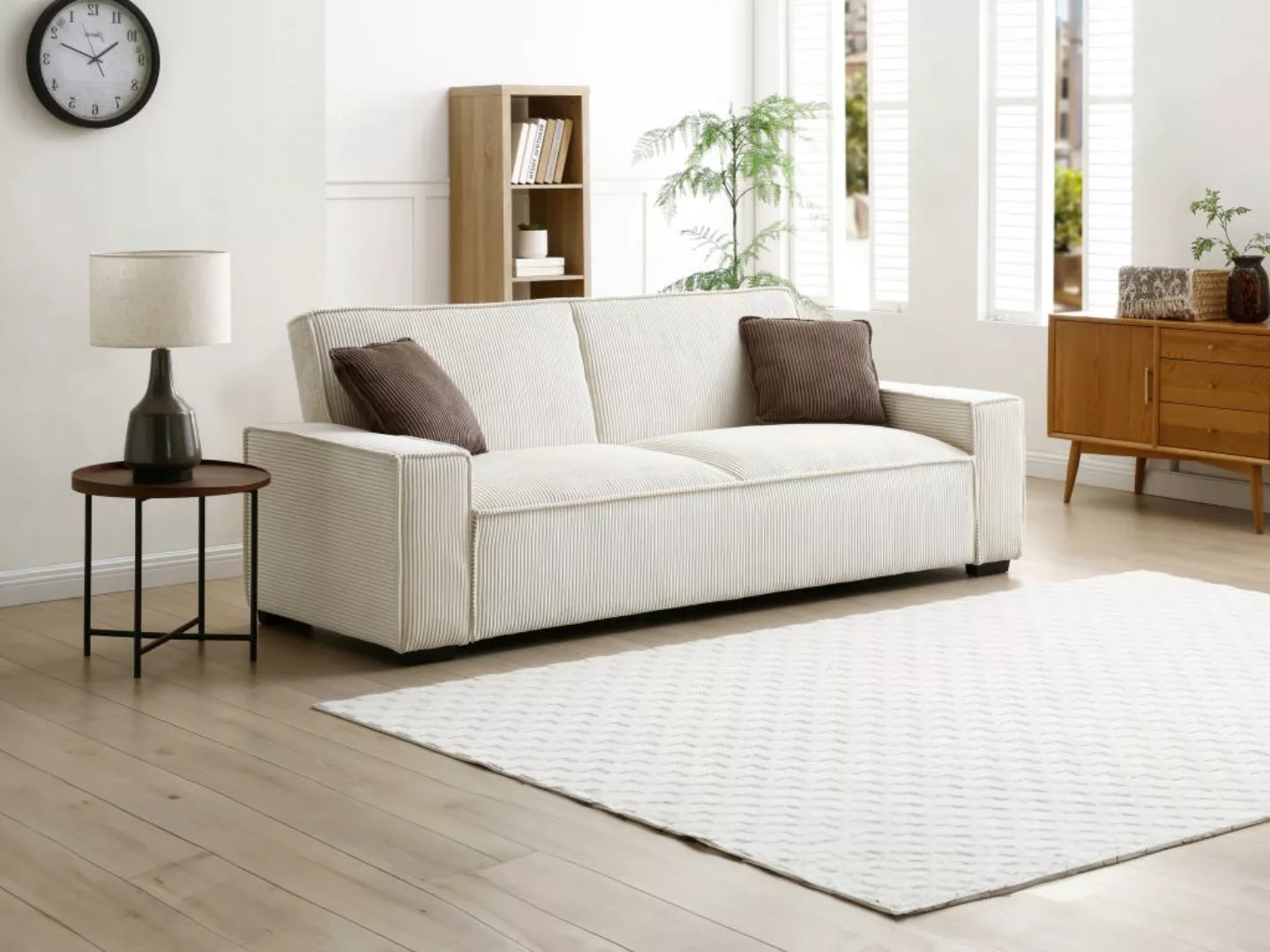 Sofa 3-Sitzer mit Schlaffunktion - Cord - Beige - SEKOTA günstig online kaufen