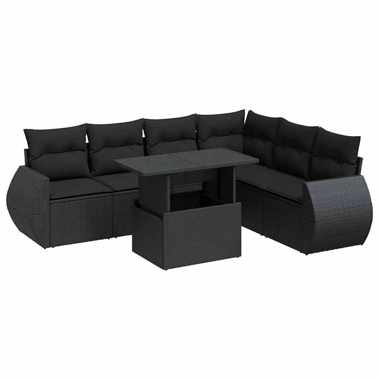 vidaXL 7-Tlg Garten-Sofagarnitur mit Kissen Schwarz Poly Rattan 3326646 günstig online kaufen