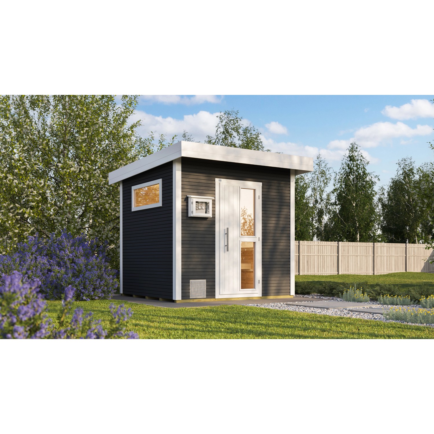Weka Design-Saunahaus Kuopio Außenmaß 263 cm x 298 cm Anthrazit Technikpake günstig online kaufen