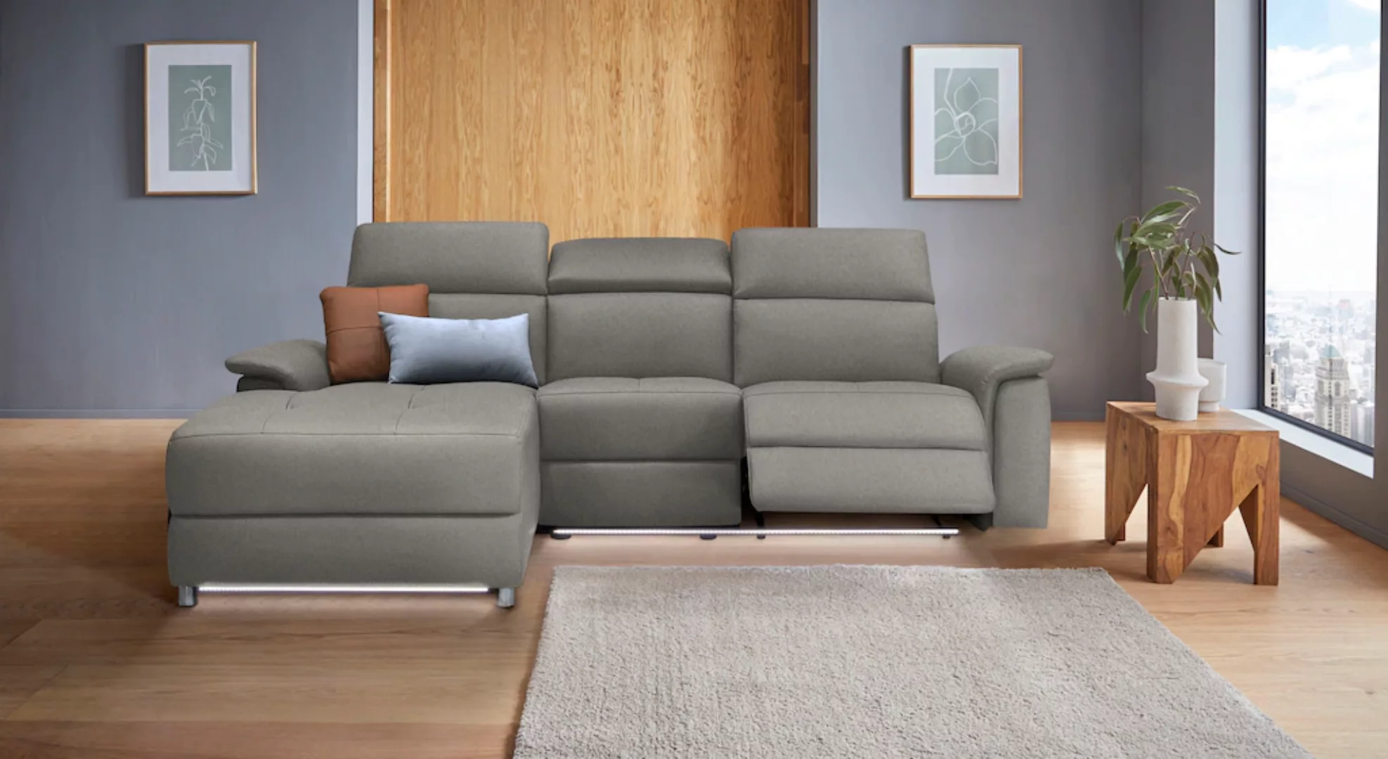 Places of Style Ecksofa »Pareli, L-Form, 259cm,m. Recamiere, Echtleder, Kun günstig online kaufen