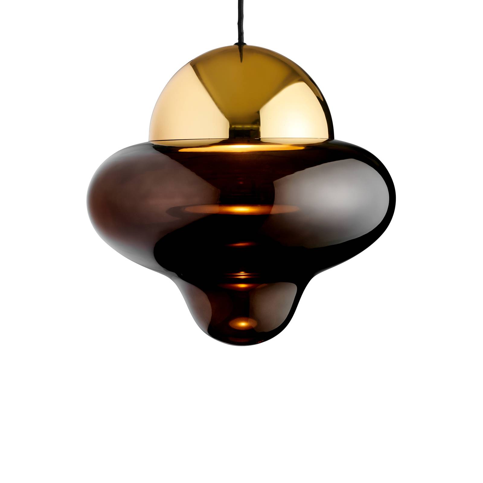 LED-Hängeleuchte Nutty XL, braun / goldfarben, Ø 30 cm, Glas günstig online kaufen