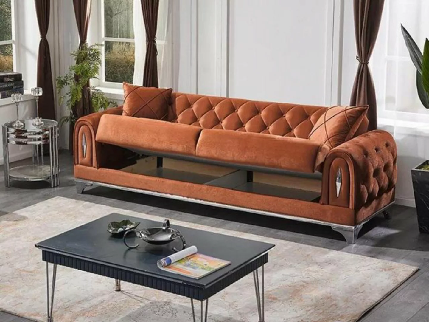 JVmoebel 3-Sitzer Sofa Dreisitzer Couch Chesterfield Wohnzimmer Braun 3 Sit günstig online kaufen