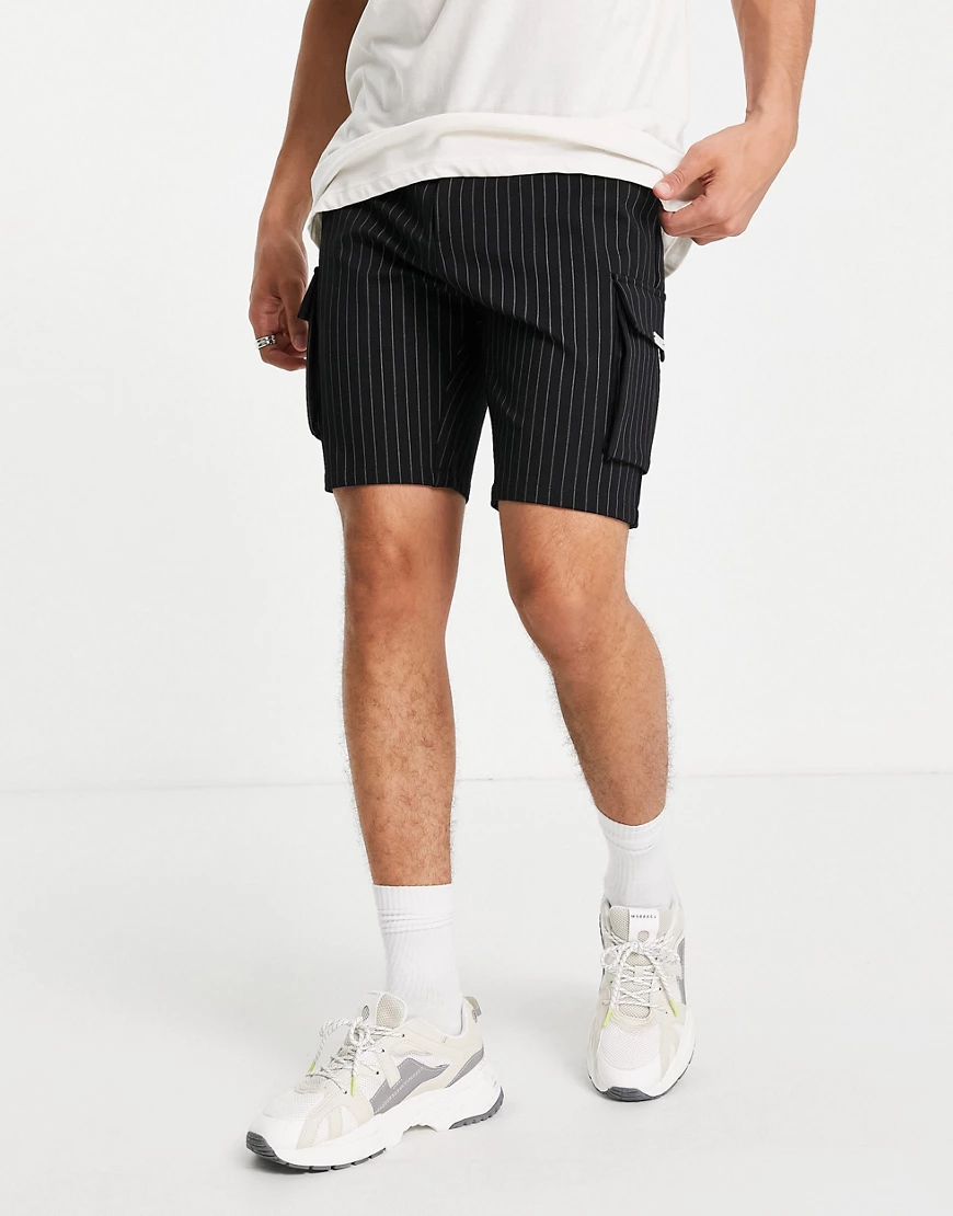 Mauvais – Cargo-Shorts in Schwarz mit Nadelstreifen, Kombiteil günstig online kaufen