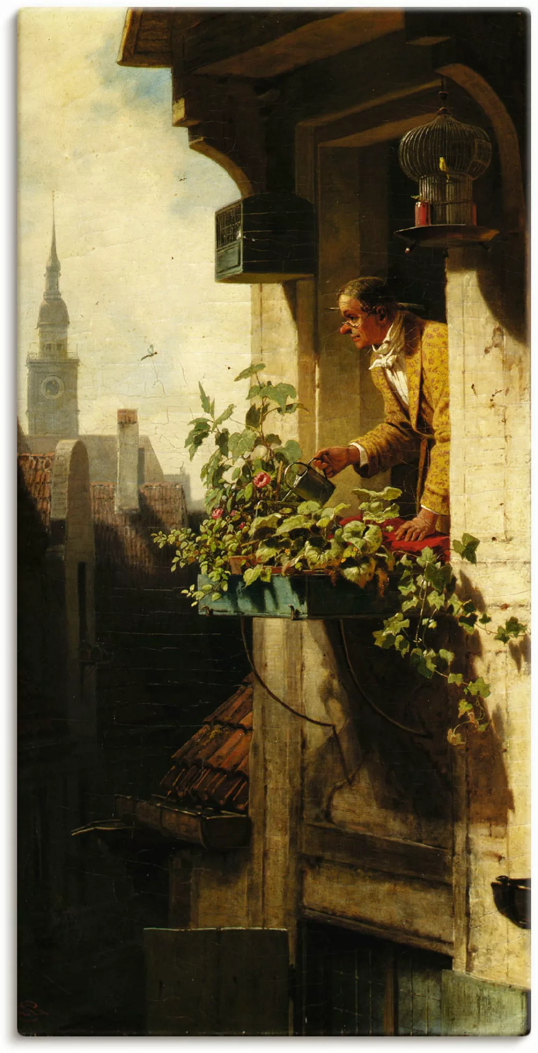 Artland Leinwandbild "Mann beim Gießen des Blumenkastens", Mann, (1 St.), a günstig online kaufen