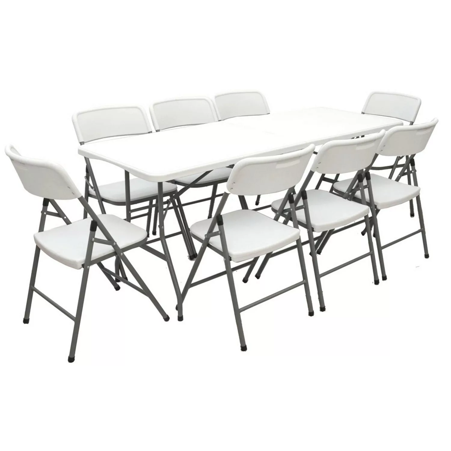 AMANKA Gartentisch mit 8 Stühlen 180 x 70 x 74 cm Weiß Klappbar günstig online kaufen