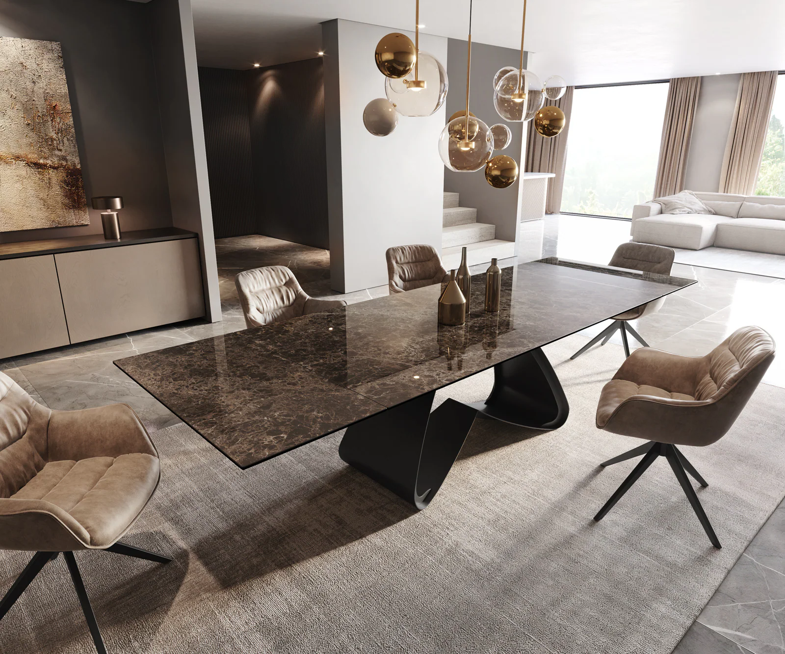 Esstisch Edge 200-300x100 Keramik Laminam® Emperador Extra Lucidato Dunkelb günstig online kaufen