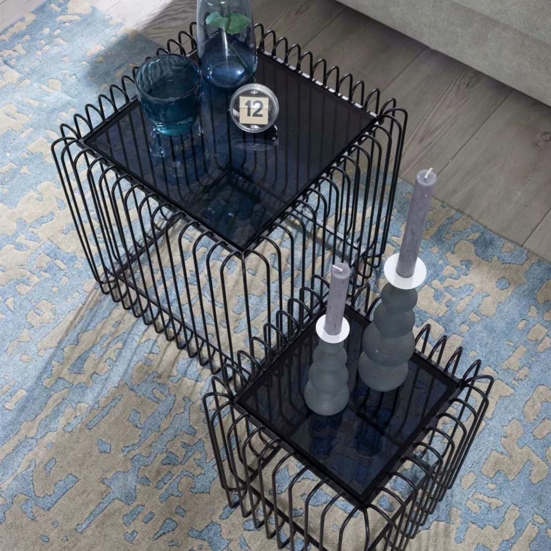 Beistelltisch Set schwarz Glas Metall in modernem Design 45 cm hoch (zweite günstig online kaufen