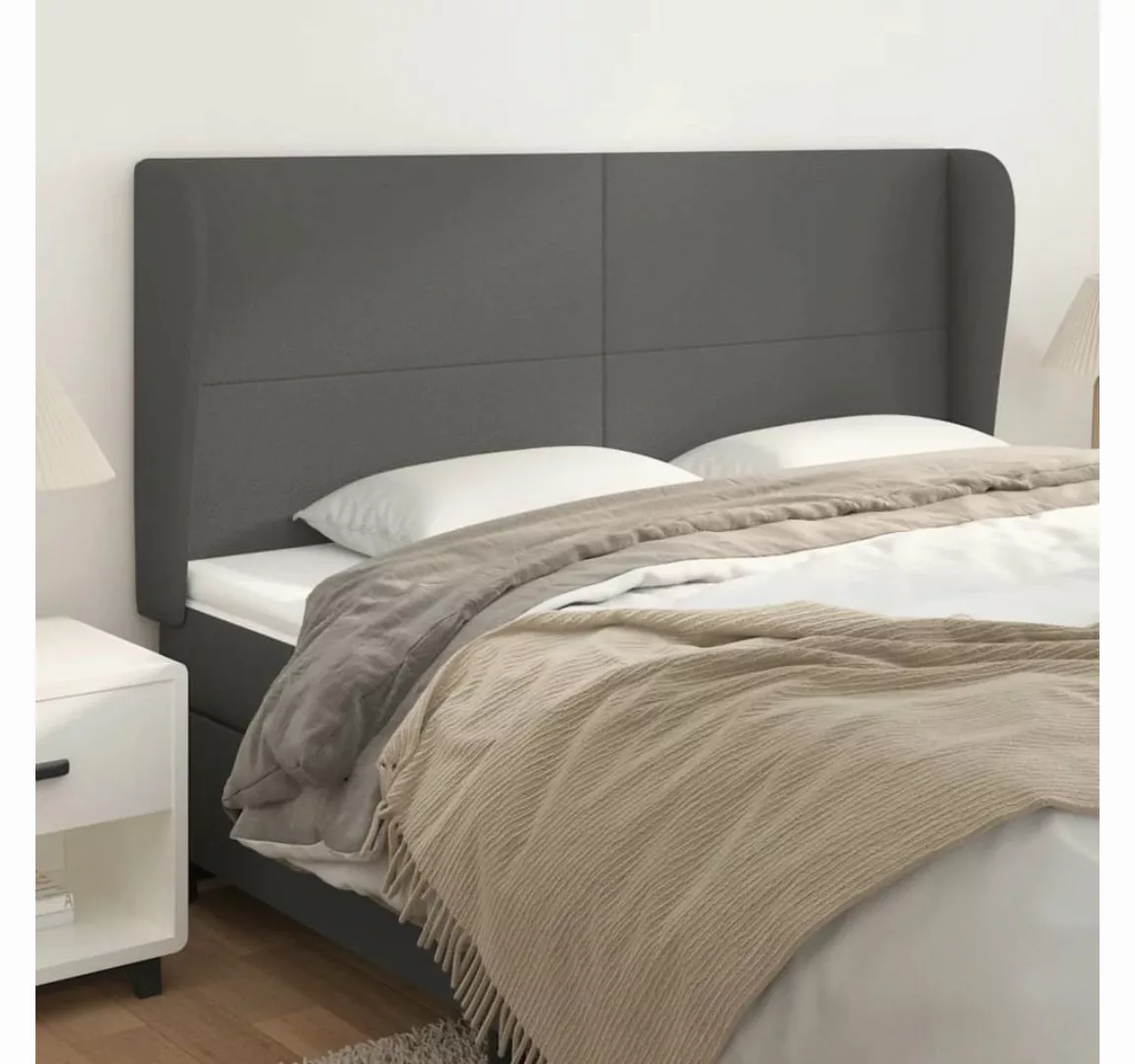 vidaXL Bett, Kopfteil mit Ohren Grau 183x23x118/128 cm Kunstleder günstig online kaufen