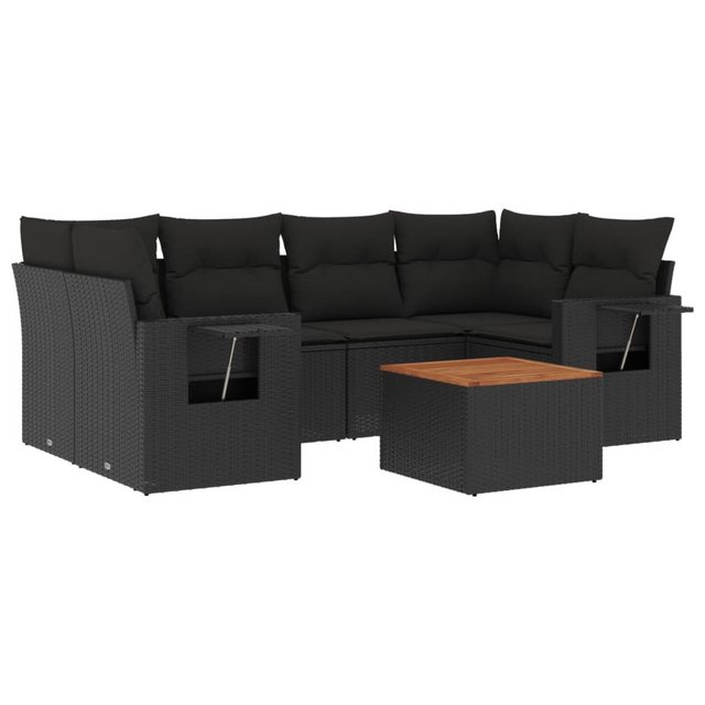 vidaXL Sofaelement 7-tlg. Garten-Sofagarnitur mit Kissen Schwarz Poly Ratta günstig online kaufen