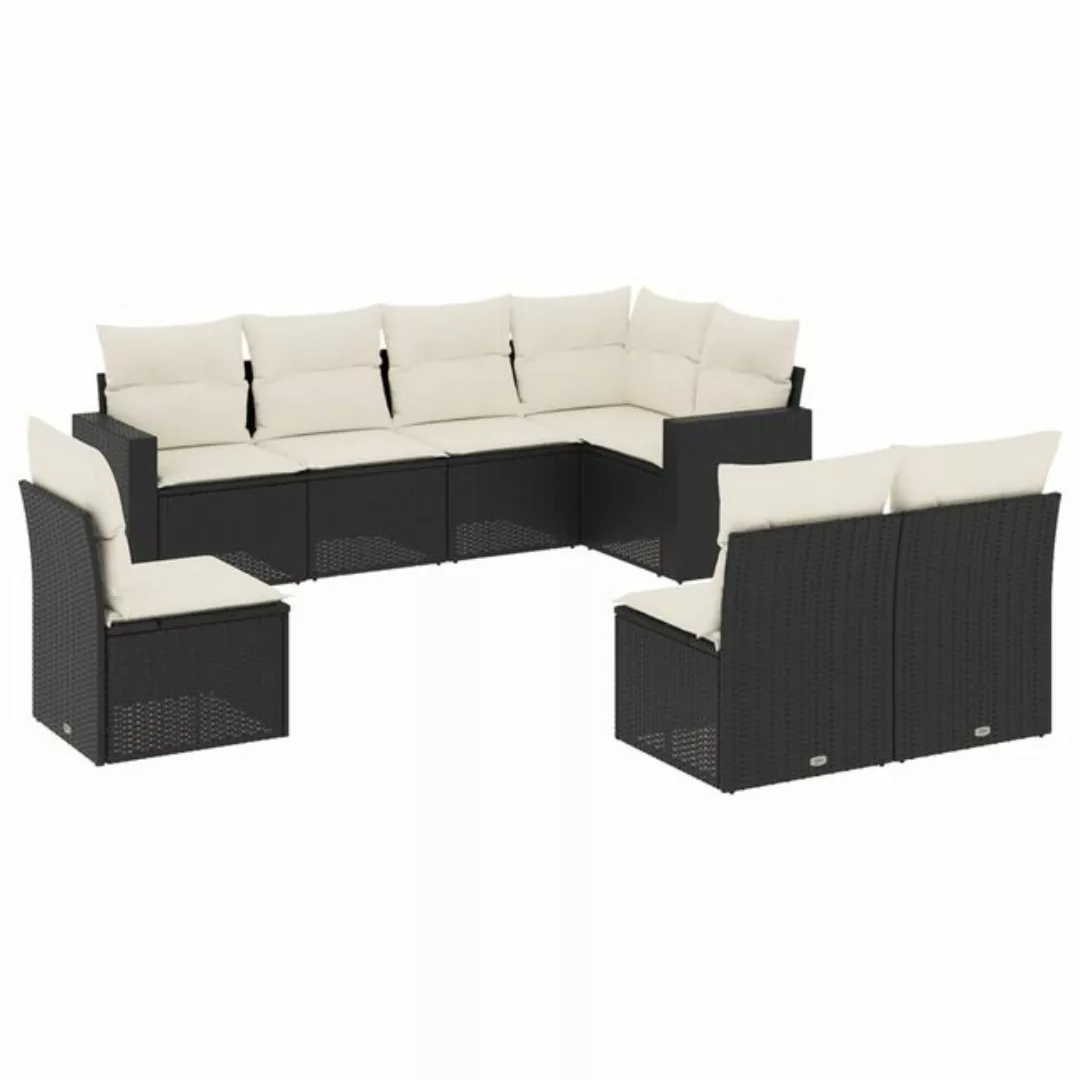 vidaXL Sofaelement 8-tlg. Garten-Sofagarnitur mit Kissen Schwarz Poly Ratta günstig online kaufen