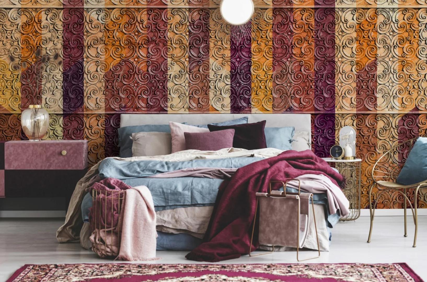 Fototapete  3D Barock Modern Bunt Creme Gelb 5,00m x 2,70m FSC® günstig online kaufen