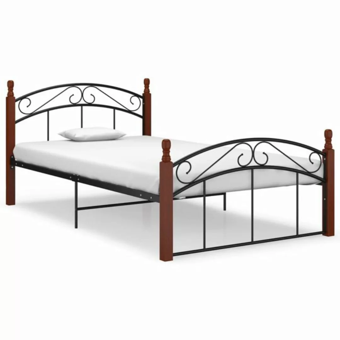 furnicato Bett Bettgestell Schwarz Metall und Massivholz Eiche 120x200 cm günstig online kaufen