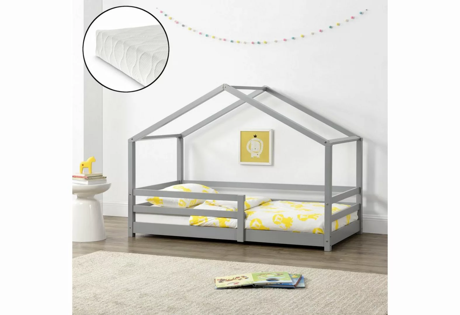 en.casa Kinderbett, »Knätten« Hausbett mit Matratze 90x200cm Kiefernholz He günstig online kaufen