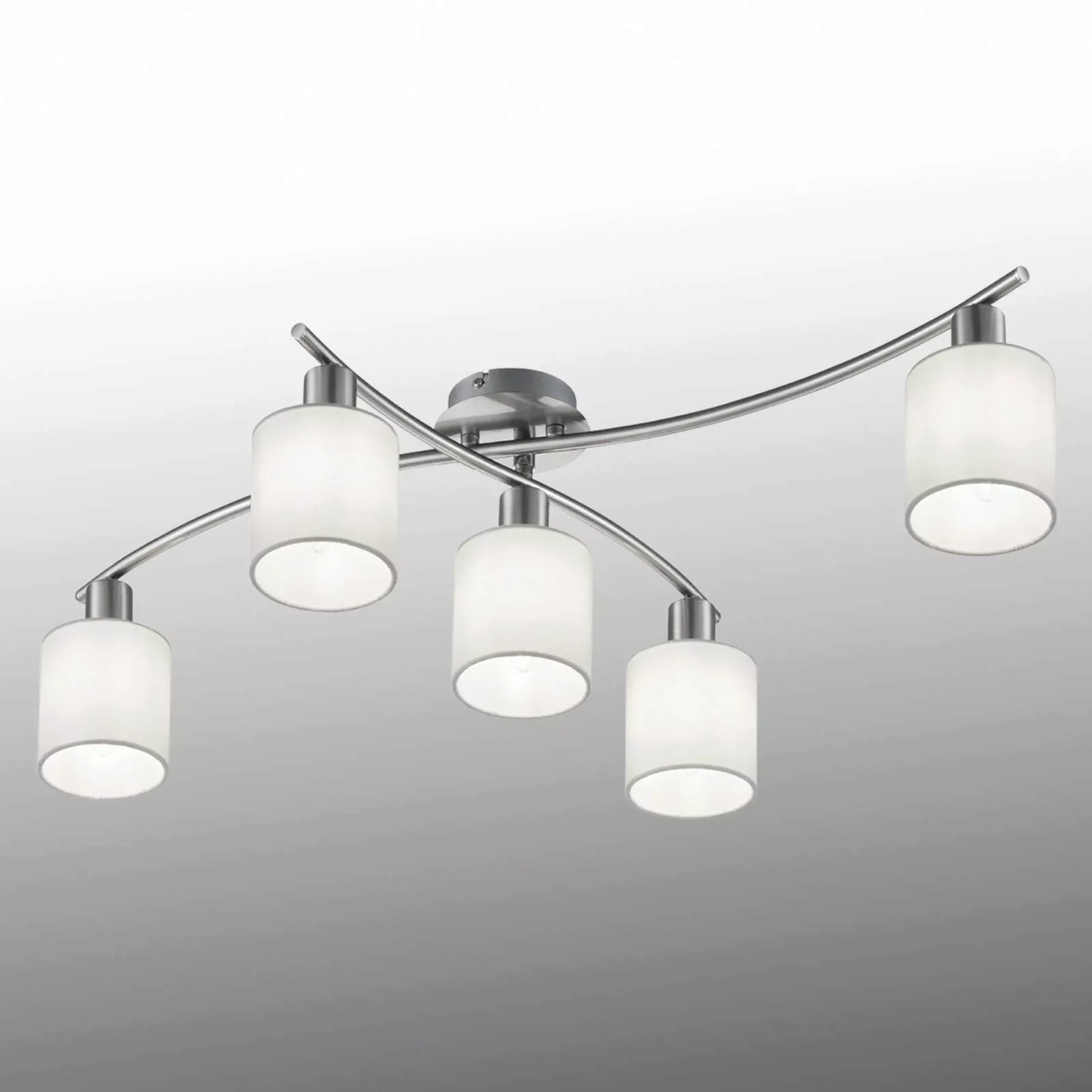 Trio Deckenlampe Garda Nickel matt 5-flammig E14 mit Stoffschirm günstig online kaufen