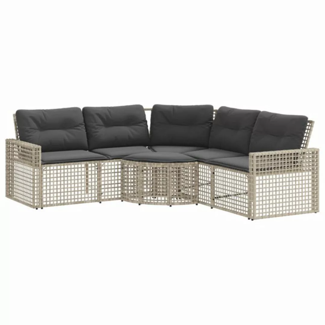 vidaXL Loungesofa Gartensofa in L-Form mit Kissen und Fußbank Hellgrau Poly günstig online kaufen