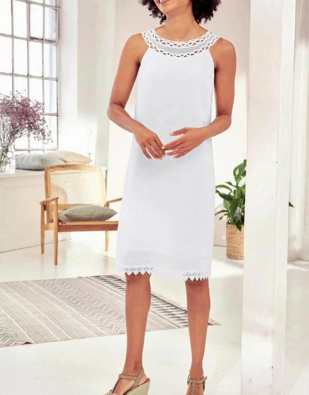 heine Jerseykleid LINEA TESINI Damen Designer-Leinenkleid m. Makrameespitze günstig online kaufen