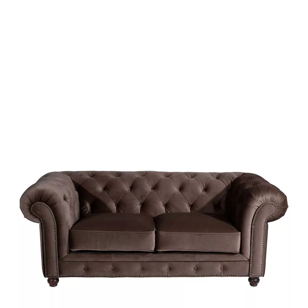 Braunes Samtvelours Sofa im Chesterfield Look zwei Sitzplätzen günstig online kaufen