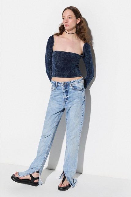 No Matter What Crop-Top Langarm Square Neck Crop Samt Top günstig online kaufen