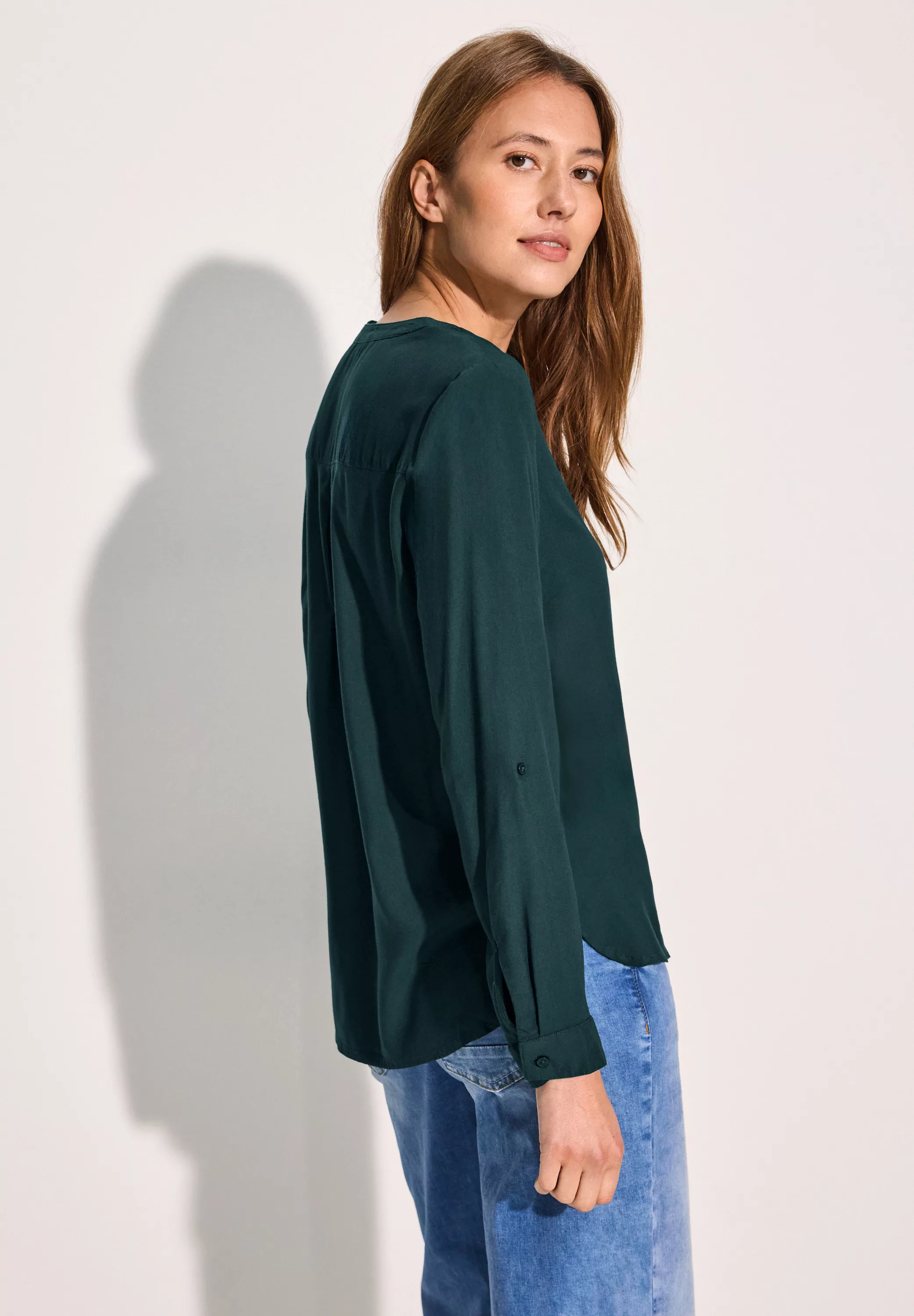 Cecil Klassische Bluse Cecil Turn-Up Bluse in Fir Green (1-tlg) Nicht Vorha günstig online kaufen