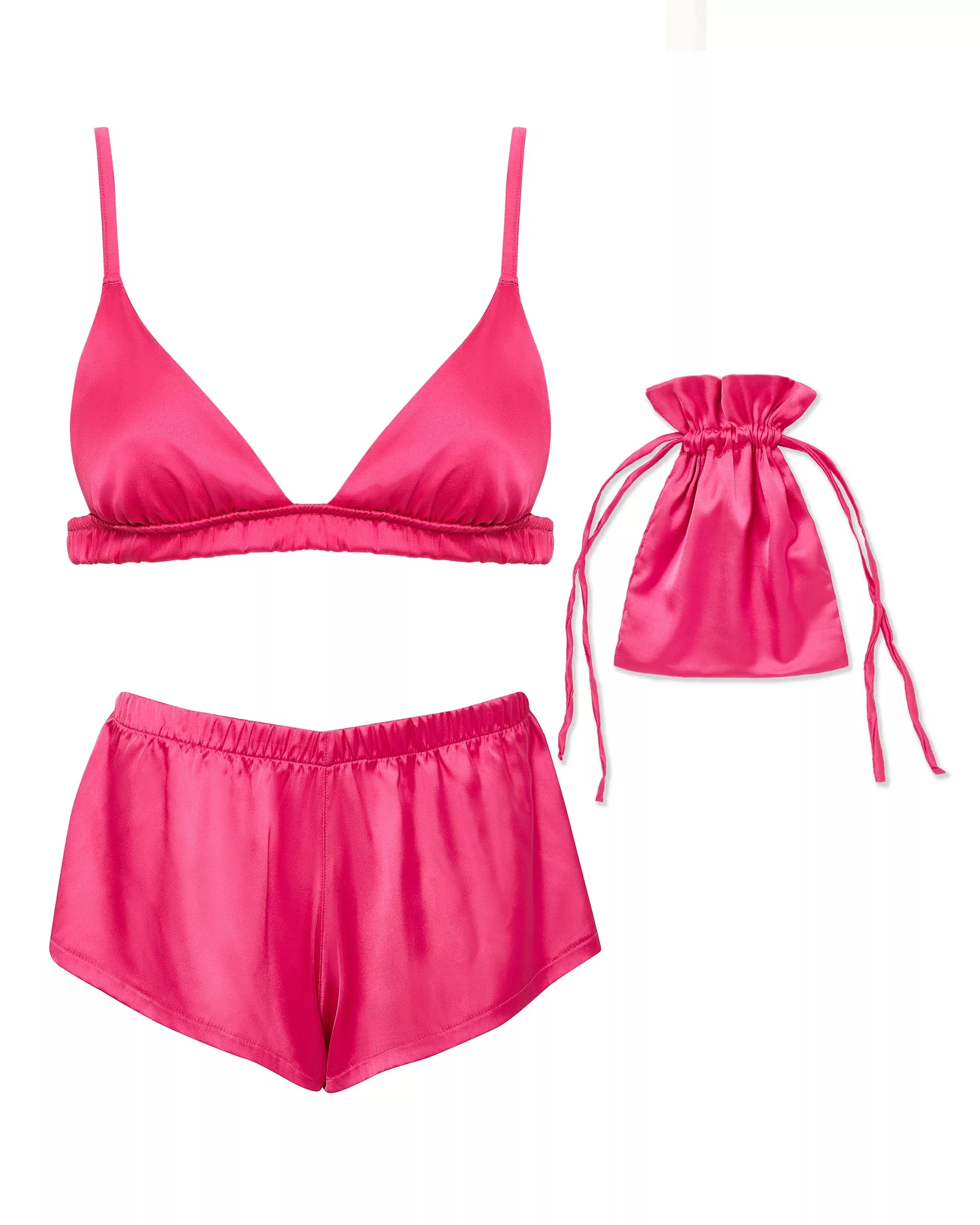 Bluebella Saskia Luxuriöses Set aus Satin Soft-BH und Shorts Fuchsia-Rosa günstig online kaufen