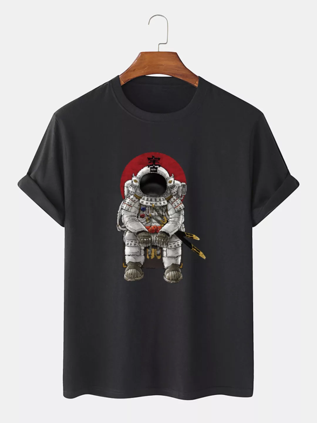 Herren 100% Baumwolle Astronaut Print Rundhalsausschnitt Lässige Kurzarm-T- günstig online kaufen