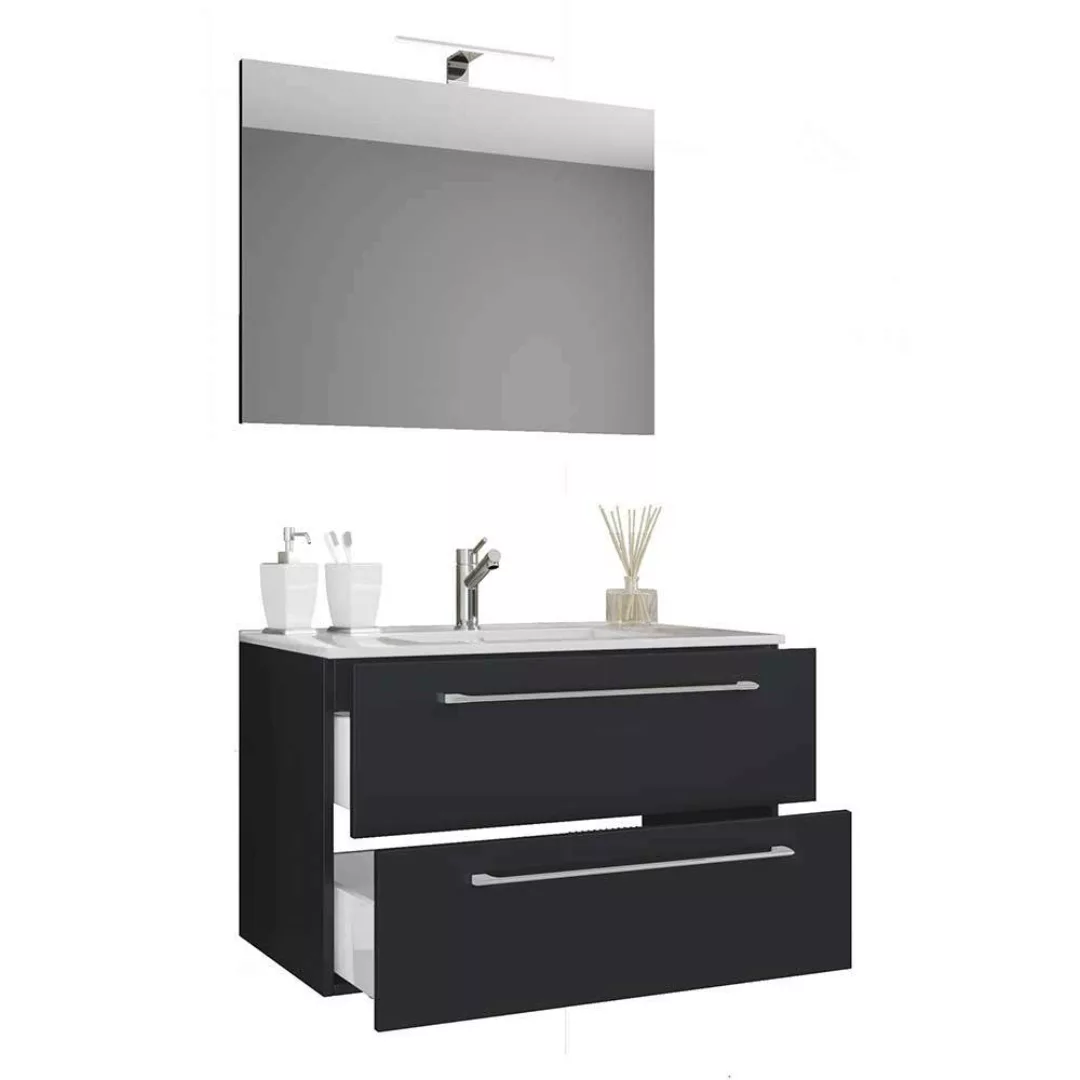 Waschplatz Set schwarz mit Wandspiegel modernem Design (zweiteilig) günstig online kaufen