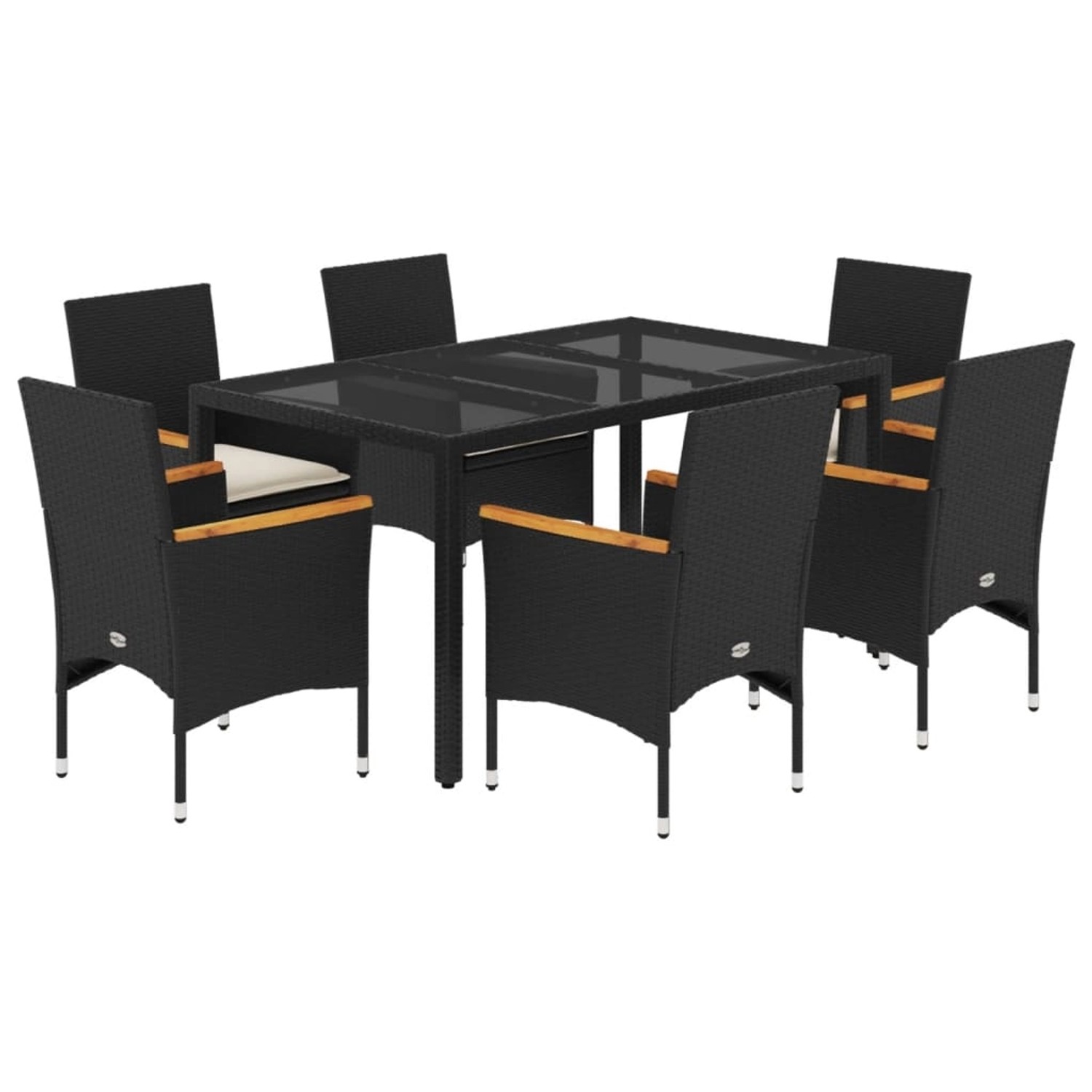 vidaXL 7-Tlg Garten-Essgruppe mit Kissen Schwarz Poly Rattan Glas 3278648 günstig online kaufen