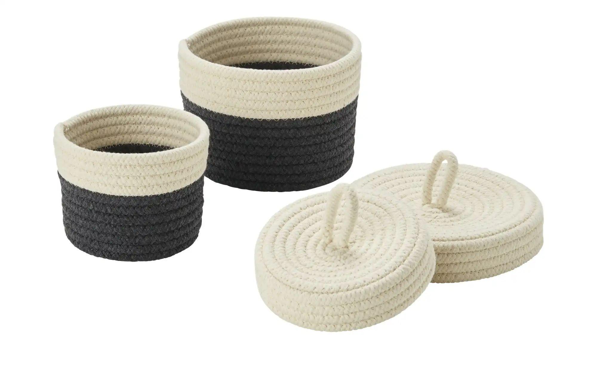 HOME STORY Aufbewahrungskorb  2er-Set   ¦ schwarz ¦ Polyester,Baumwolle ¦ M günstig online kaufen