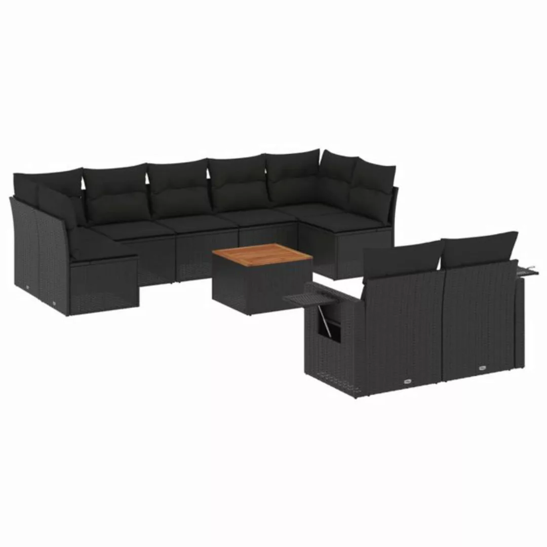 vidaXL Sofaelement 10-tlg. Garten-Sofagarnitur mit Kissen Schwarz Poly Ratt günstig online kaufen