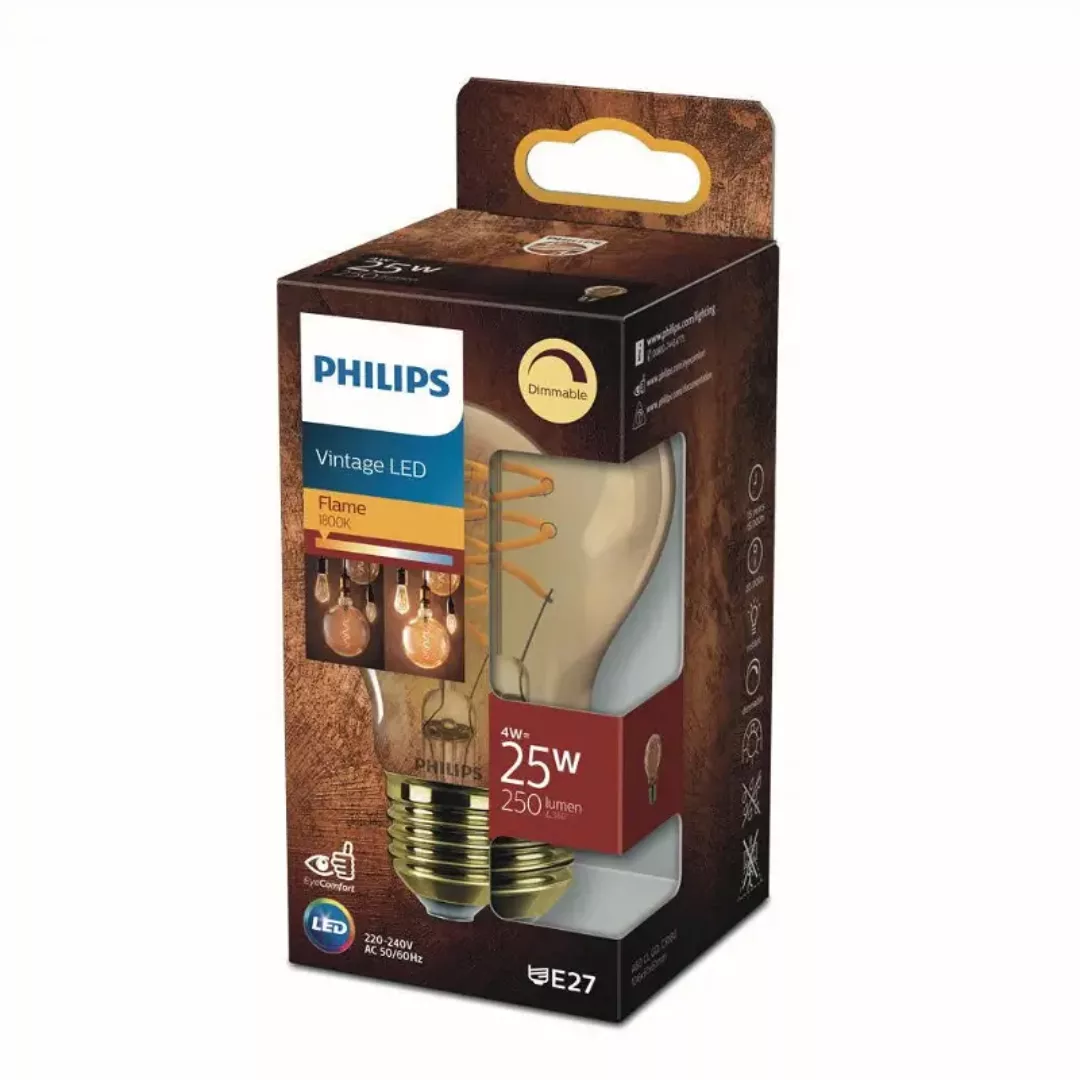 Philips Vintage LED Filament Lampe ersetzt 25W E27 Birne - A60 4W 250lm 180 günstig online kaufen