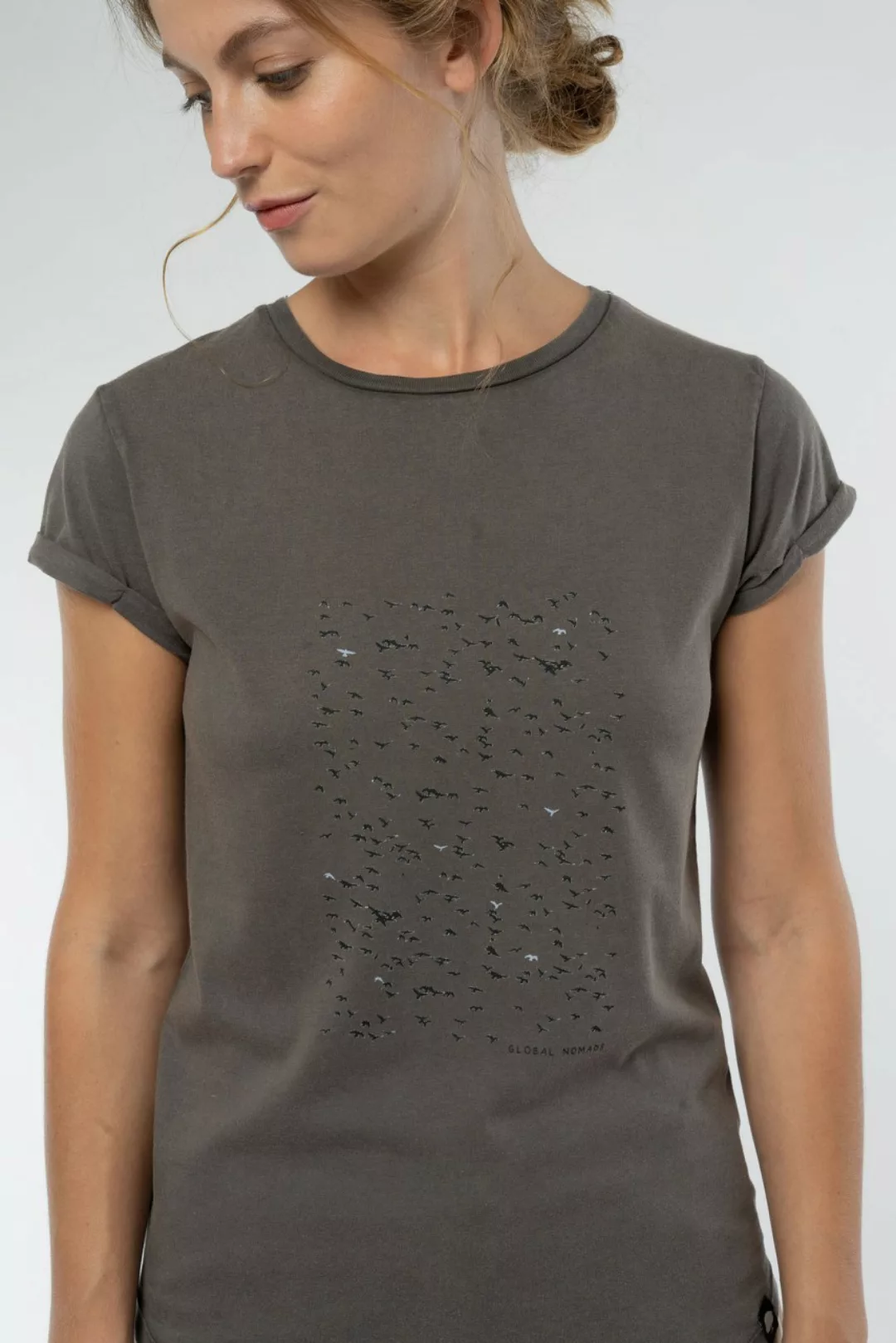 Flying Birds Striped T-Shirt für Frauen günstig online kaufen