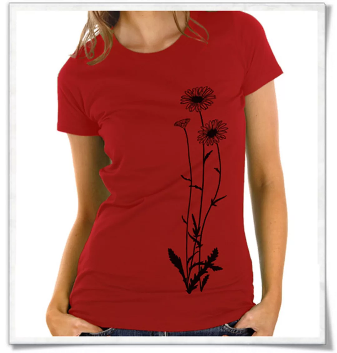 Blumen T-shirt In Rot & Schwarz / Figurbetont günstig online kaufen