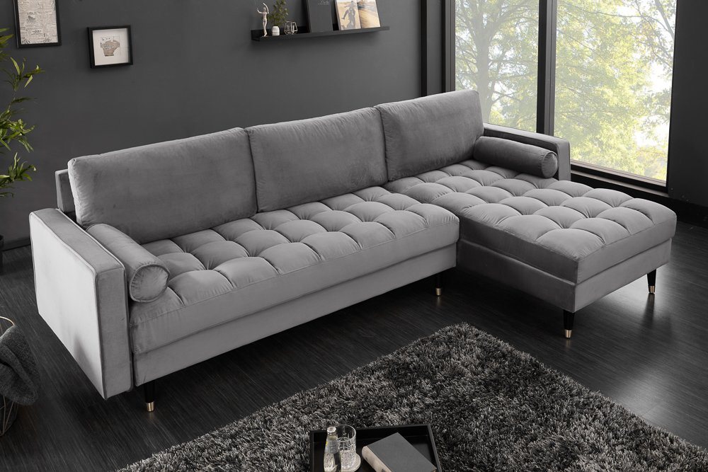 riess-ambiente Ecksofa COZY VELVET 260cm grau / schwarz gold, Einzelartikel günstig online kaufen