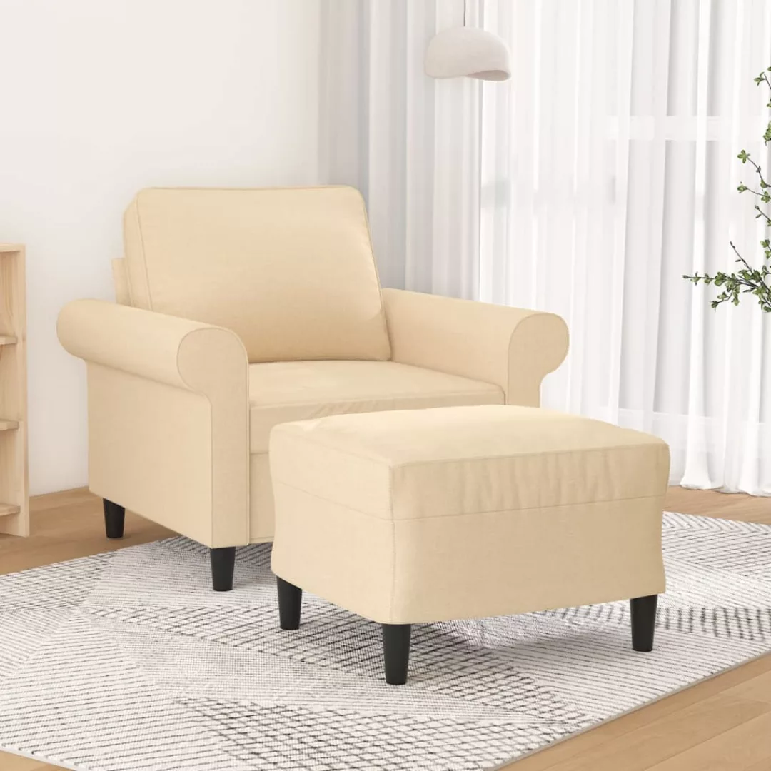 Vidaxl Sessel Mit Hocker Creme 60 Cm Stoff günstig online kaufen