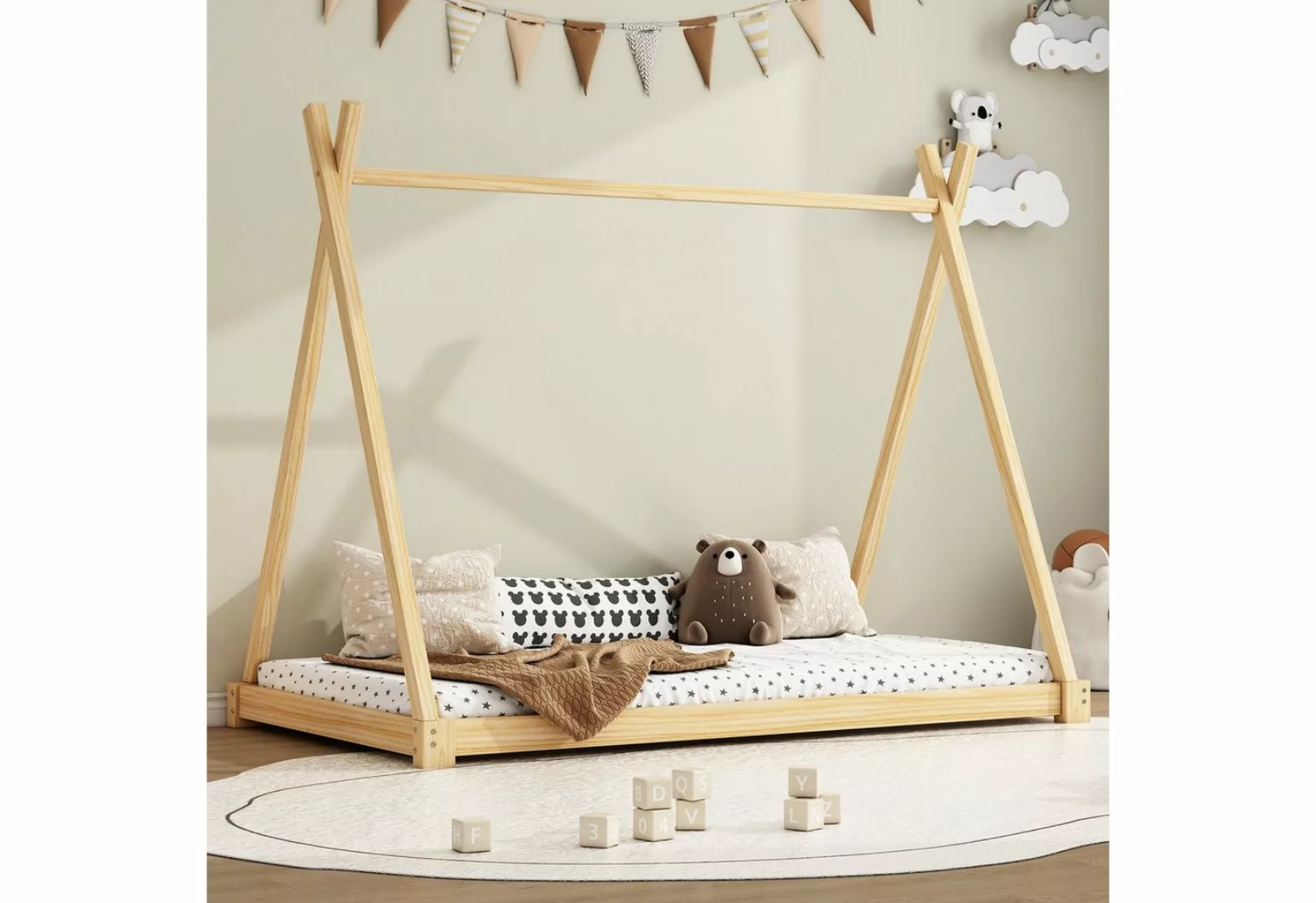 Fangqi Kinderbett 90x200cm Massivholzboden Bett Kinderbett Zelt (Betthöhe 1 günstig online kaufen
