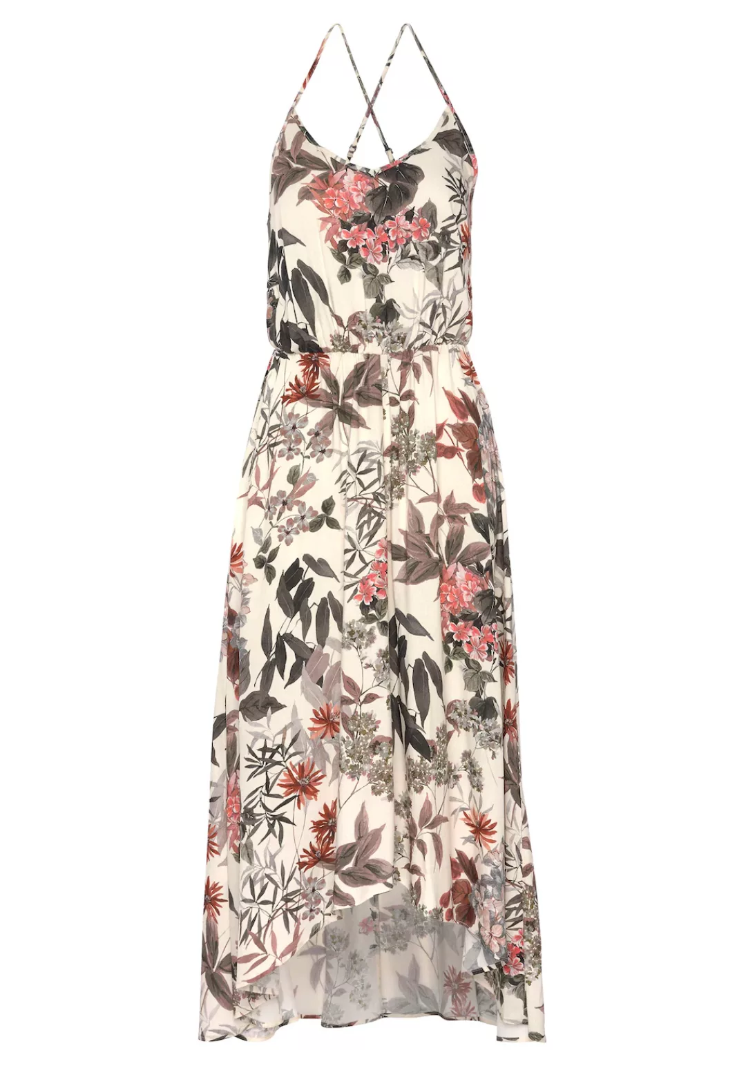 LASCANA Maxikleid mit Blumenprint, leichtes Sommerkleid im Vokuhila-Stil, S günstig online kaufen