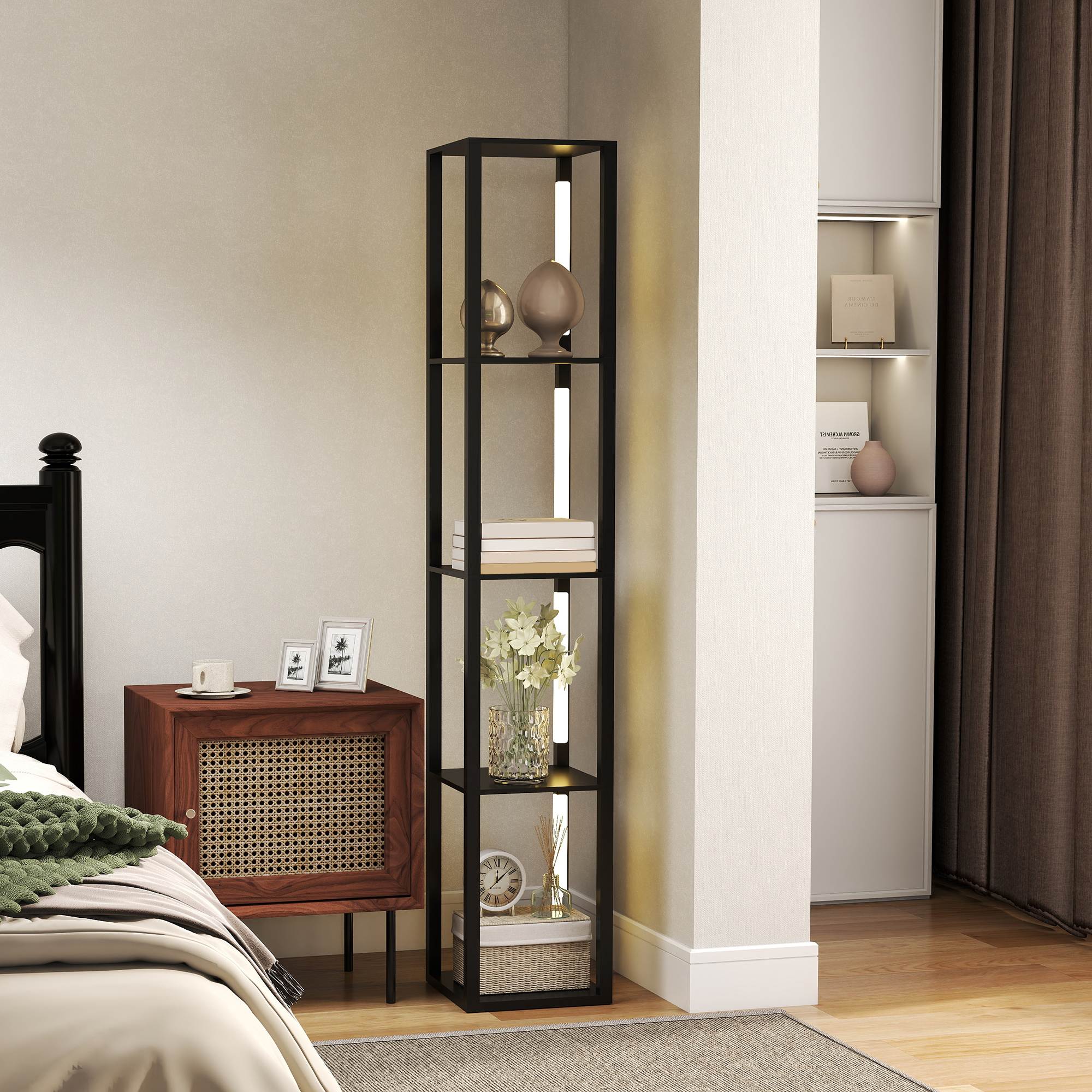 HOMCOM Stehlampe mit Regalen, 4-stufige dimmbare LED-Stehlampe mit Dimmer u günstig online kaufen